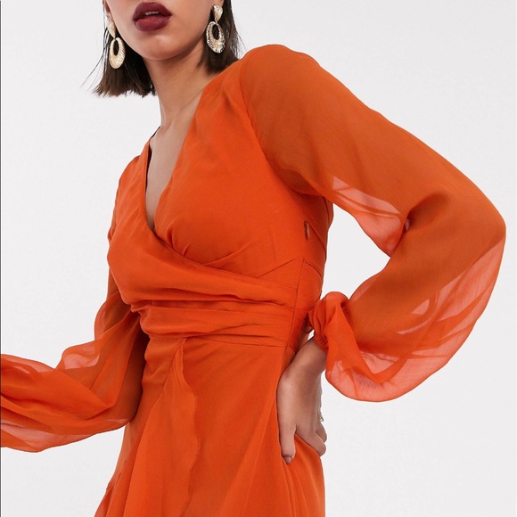Orange ASOS Ruffle Midi Dress - Picture 5 of 9